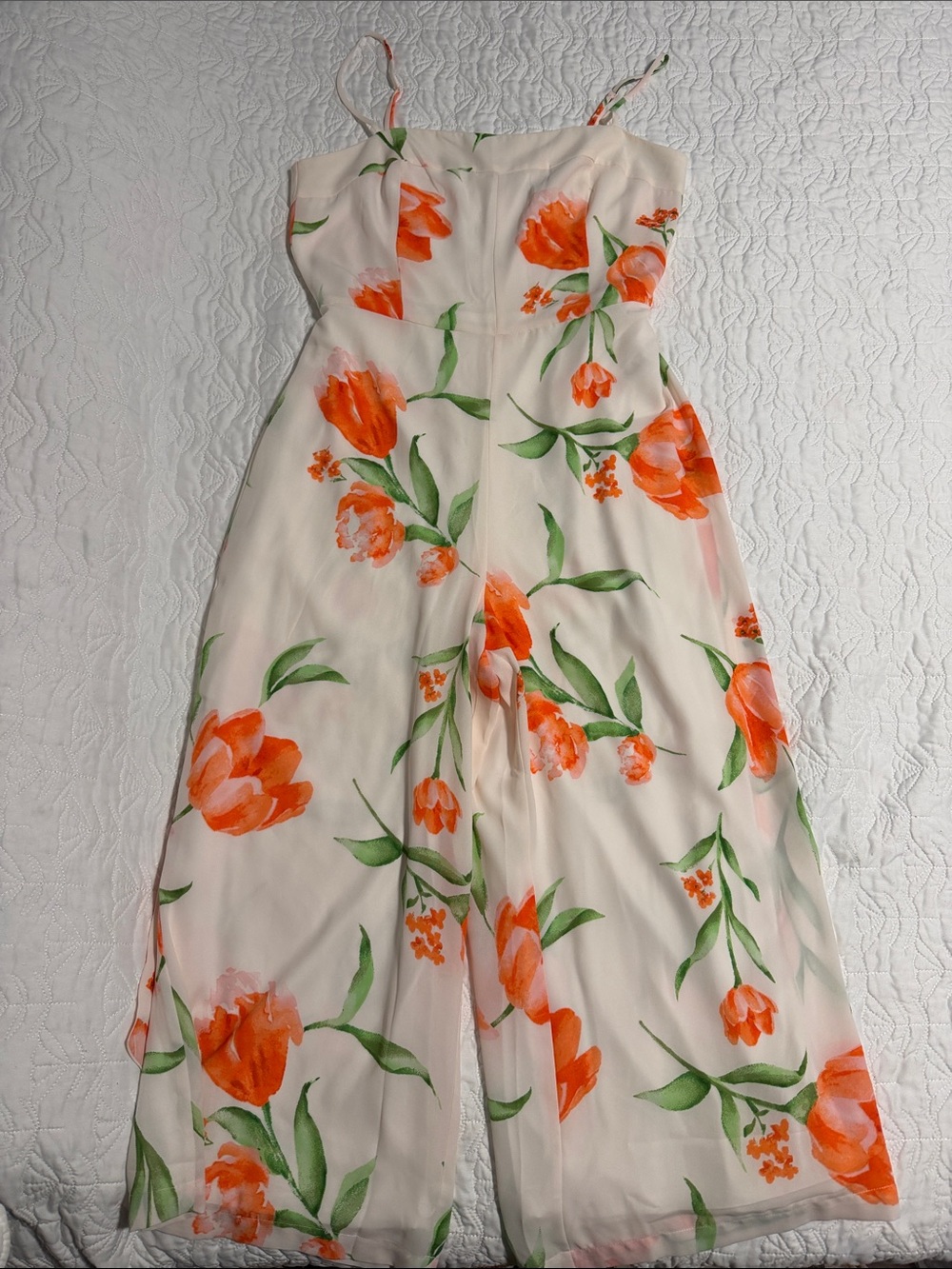 White House Black Market Floral Orange Tulip Print Spaghetti Strap Jumpsuit